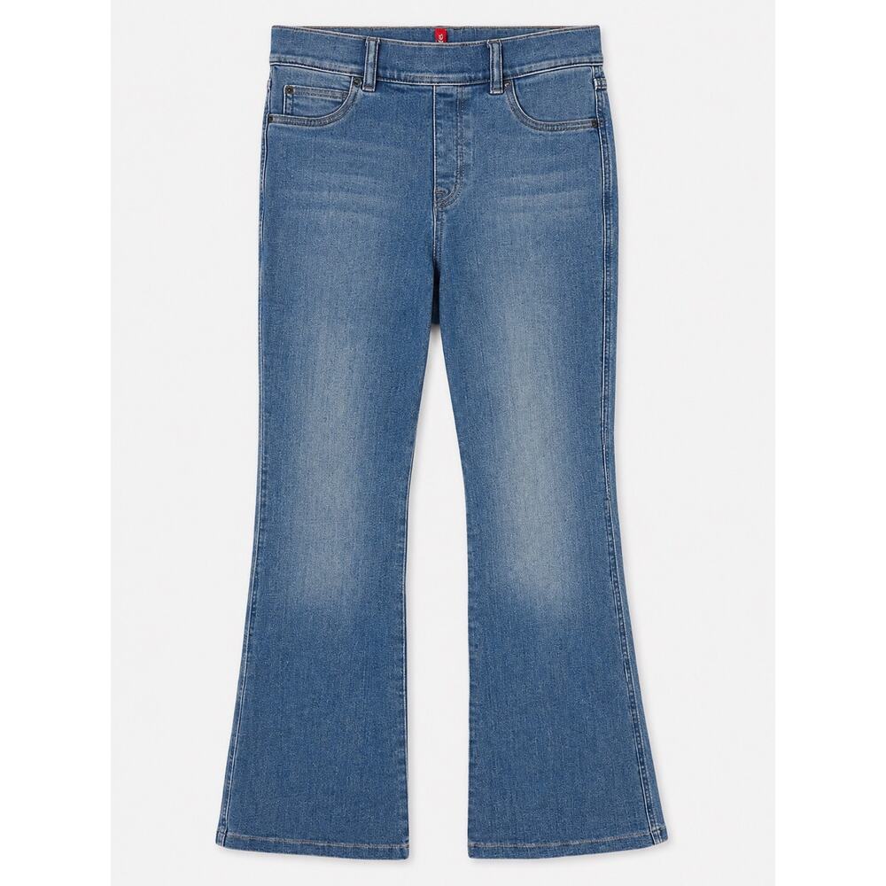 SPANX Flare Jeans Women’s Small Petite Blue Pull On Stretch Shaping Denim